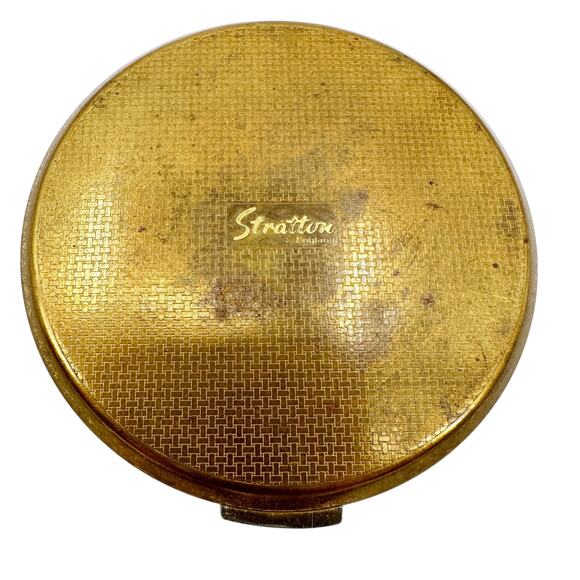 vintage gold tone metal Stratton floral Compact round makeup tray mirror England - Picture 5 of 5